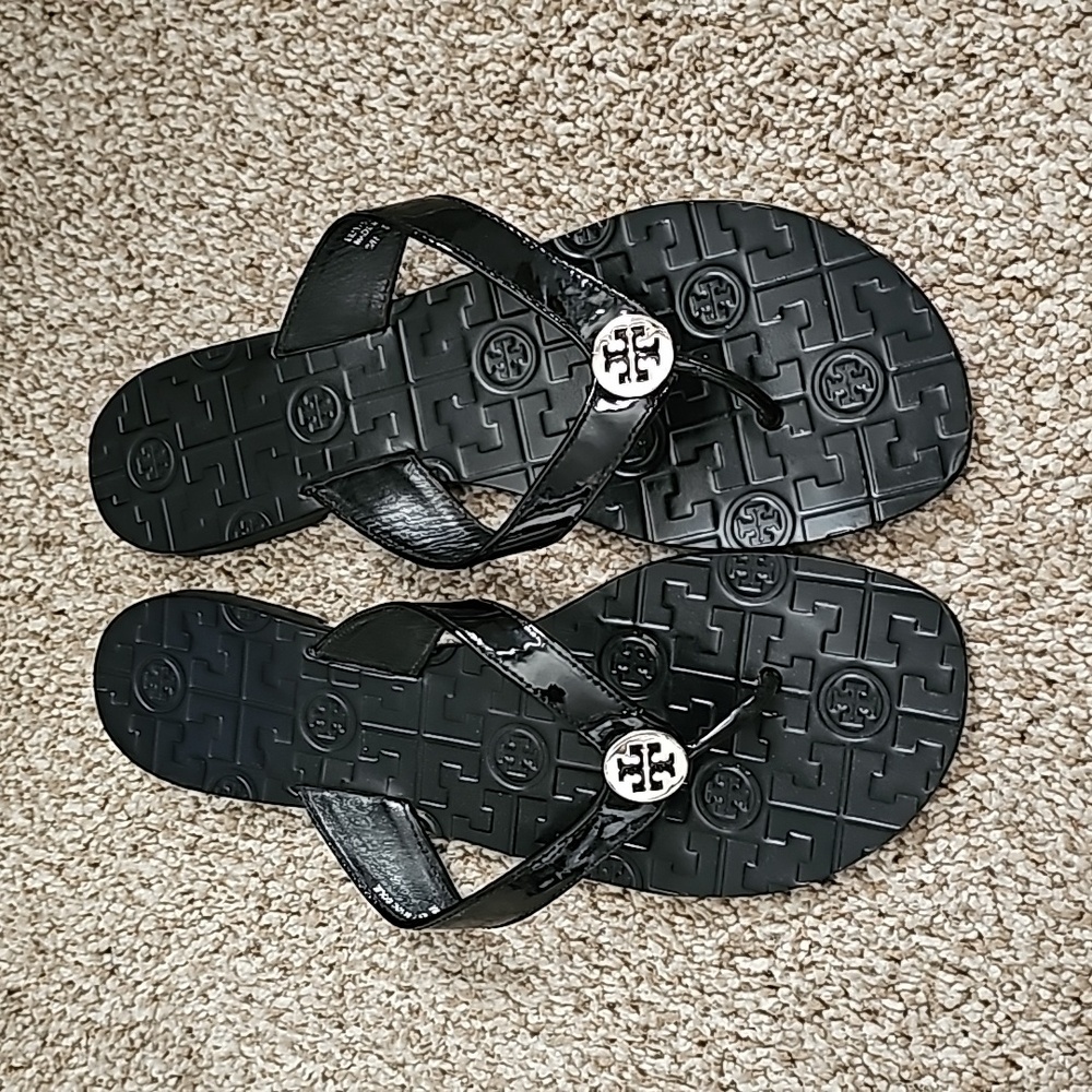 Tory Burch Thora Black Thong Flip Flop Sandals Size 9